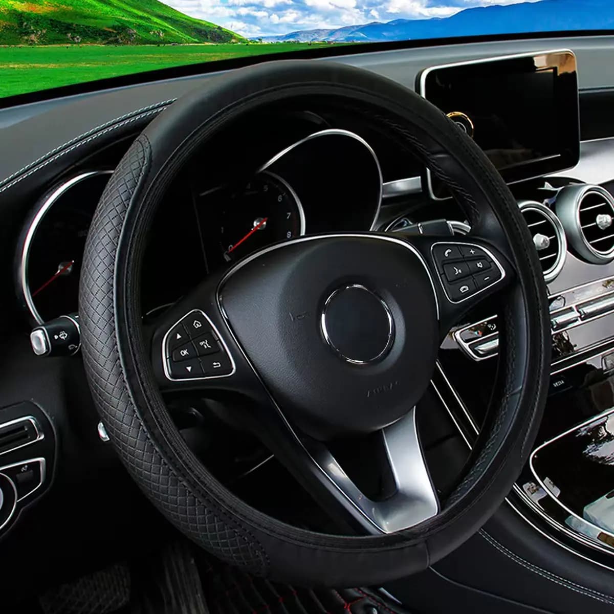 Auto in rilievo tridimensionale in pelle artificiale senza anello interno Coprivolante Ricambi auto per 14,5-15 pollici