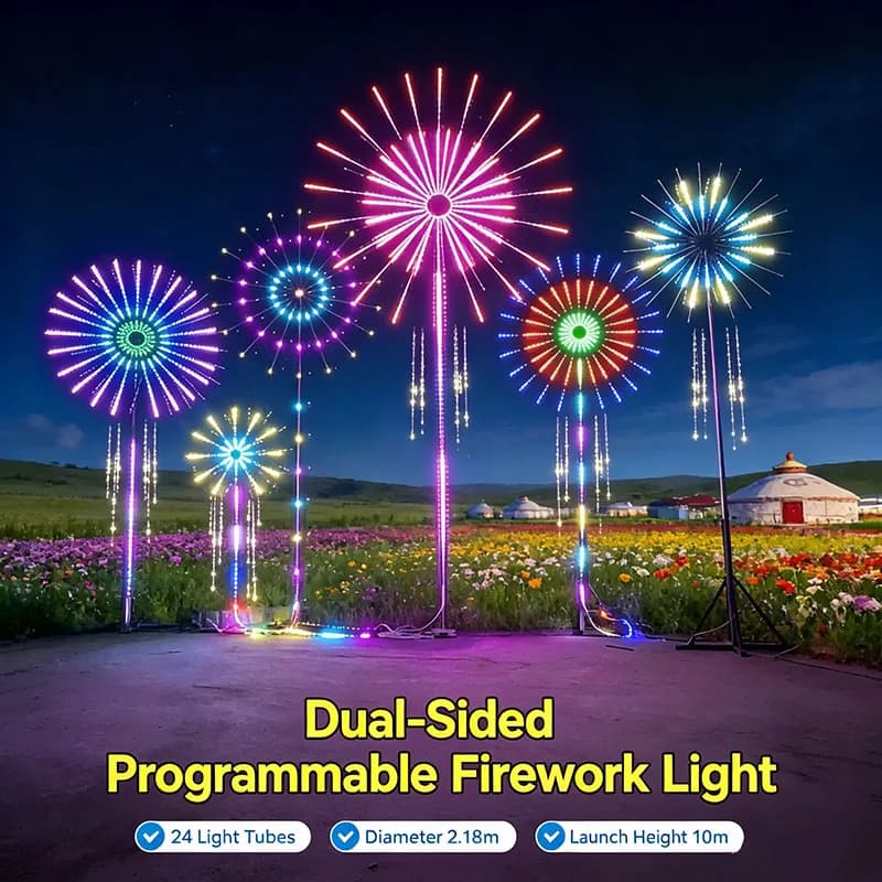 2026 New Year Tourist Spot Lamp Programmable Windmill Rotating Double‑Sided Firework LED Strobe Light Outdoor Plaza Light