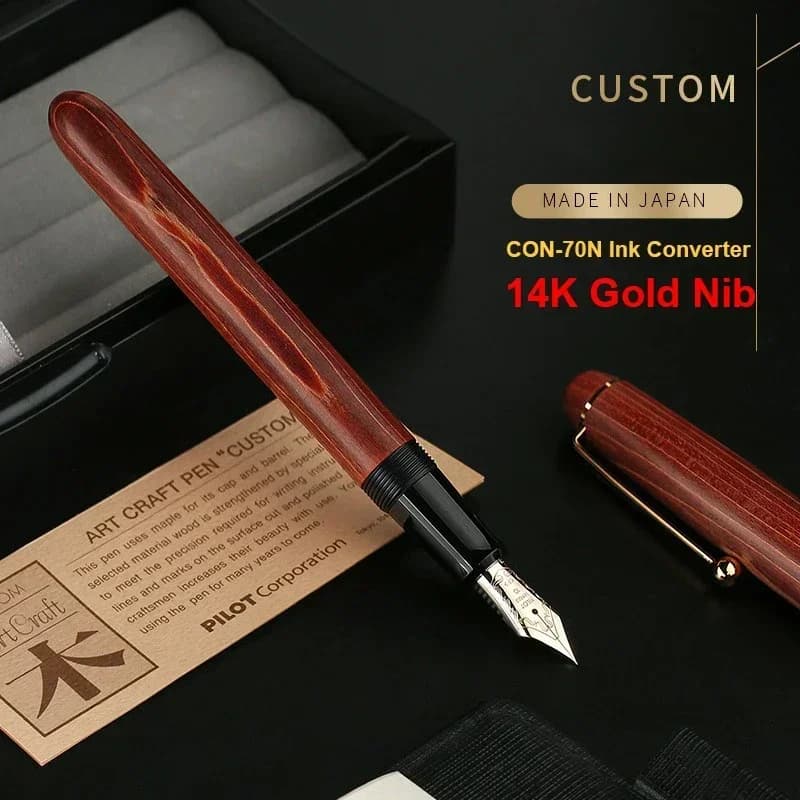 New Japan PILOT Maple Wood Fountain Pen No.10 14K Gold Nib Wooden Bar Gold Pen FK-2000K Writing Gift Pen With CON-70 Ink Convert