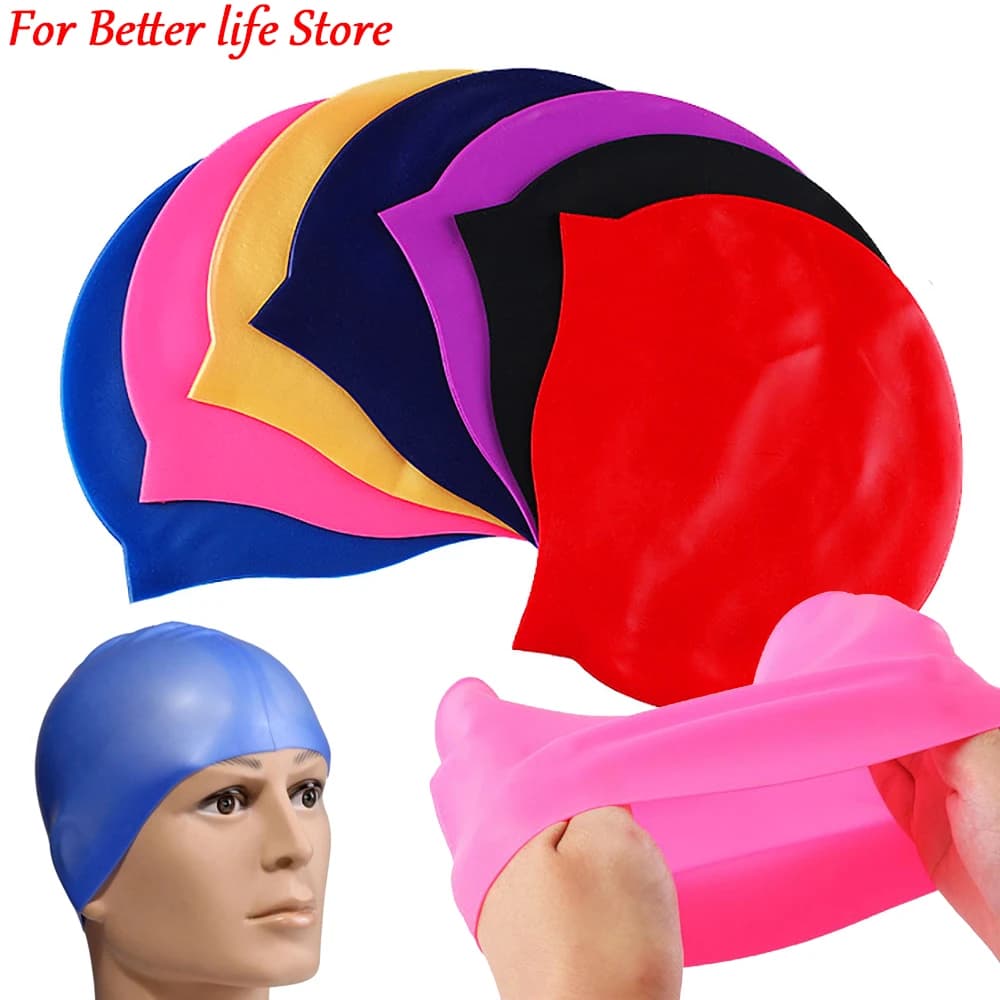 1 pz cuffia da nuoto in silicone uomo donna capelli lunghi colore impermeabile sport alta elasticità adulti cappello da piscina cappello da sub
