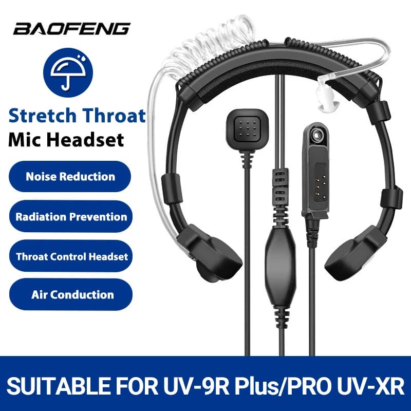Tubo acustico tattico per cuffia con microfono per gola acustica regolabile impermeabile per Baofeng UV-9R PRO UV 9R Plus Walkie Talkie auricolare