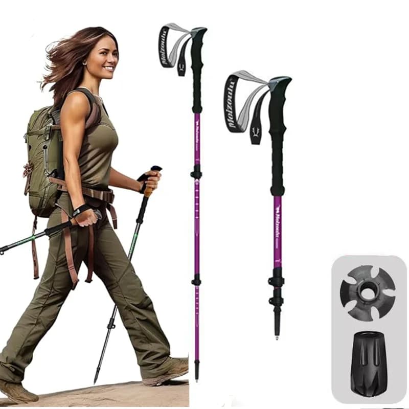 Ultra-Lightweight, Foldable Trekking Pole with Cork and Eva Foam Grips and Quick-Adjust Buckle Lock