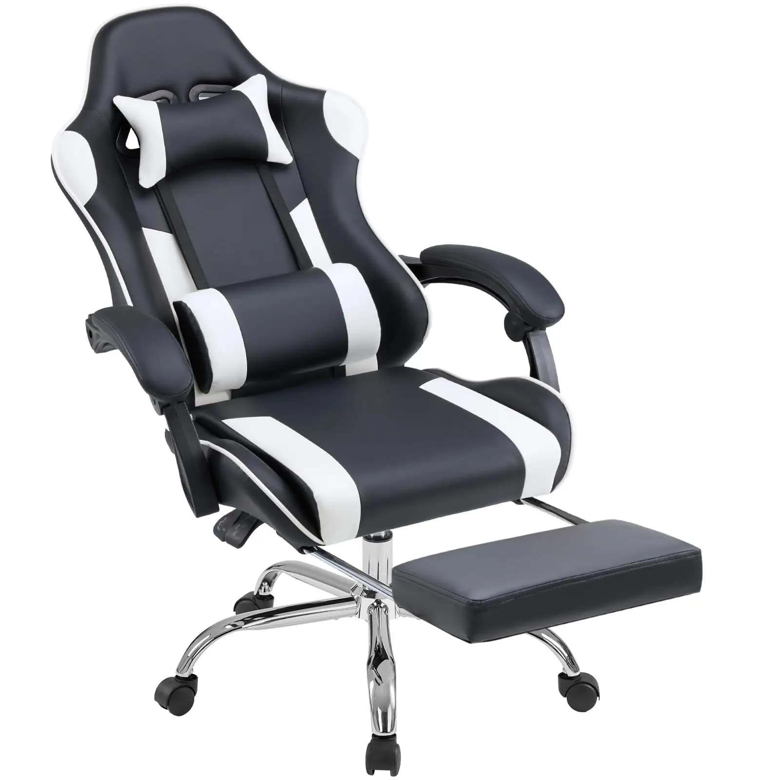 Sedia da Gaming Ergonomica con Poggiapiedi e Poggiatesta in Pelle PU, Reclinabile, Girevole e Regolabile in Altezza per Adulti