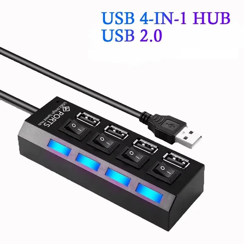 Hub USB a 4 porte, splitter da uno a quattro, plug and play con interruttore indipendente, piccolo hub con presa USB a 4 porte per PC e laptop