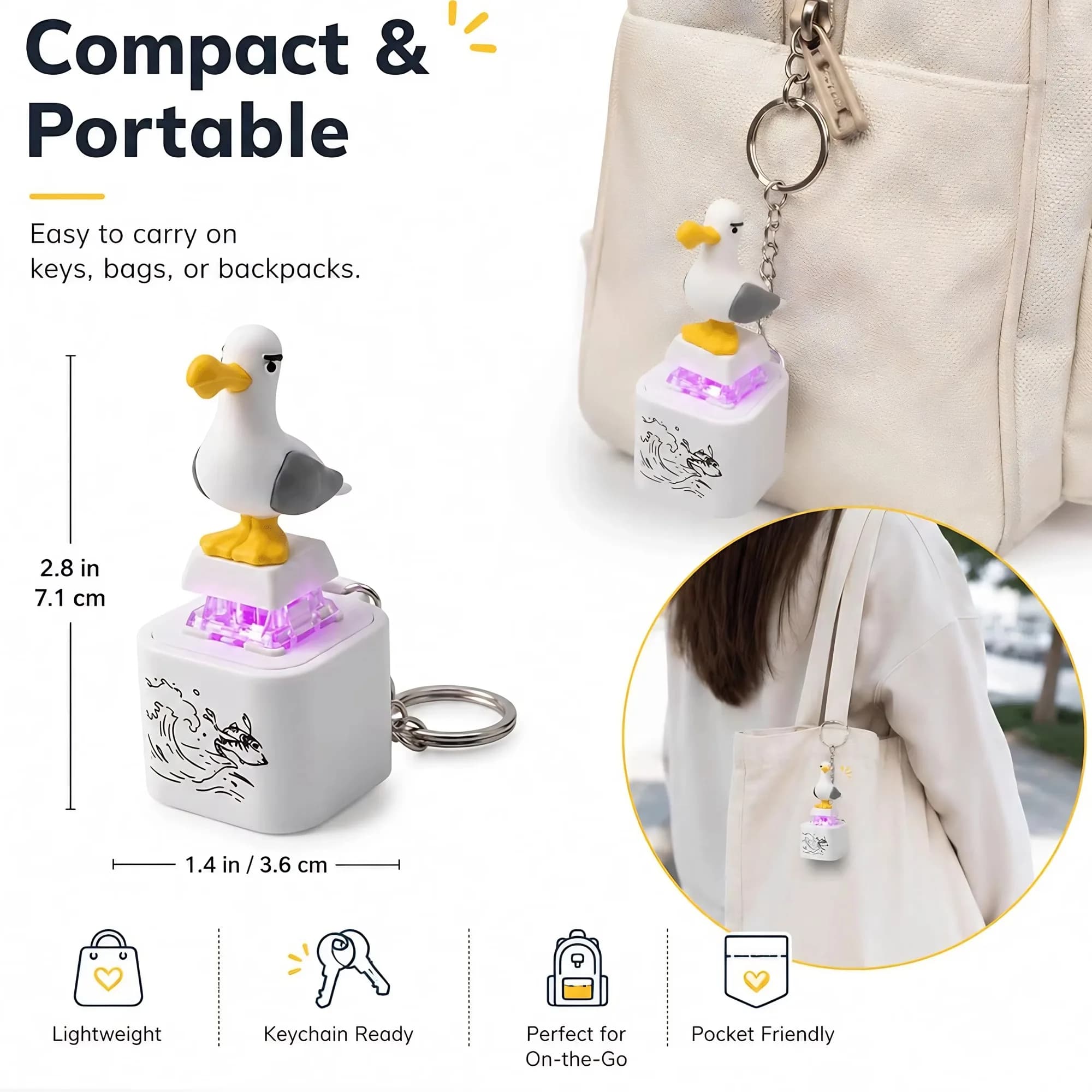 1pc Seagull Mine Sound Button Keychain Rechargeable Fidget Clicker with Real Sound and LED Light Funny Gifts for Friends
