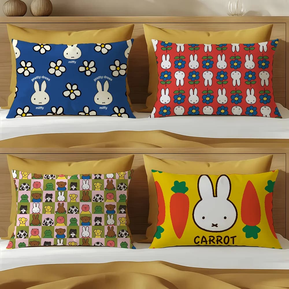 Fodera per cuscino rettangolare con coniglio M-Miffy e luna, stile cartone animato, per divano, soggiorno, ufficio, casa, caffetteria, prodotto di successo