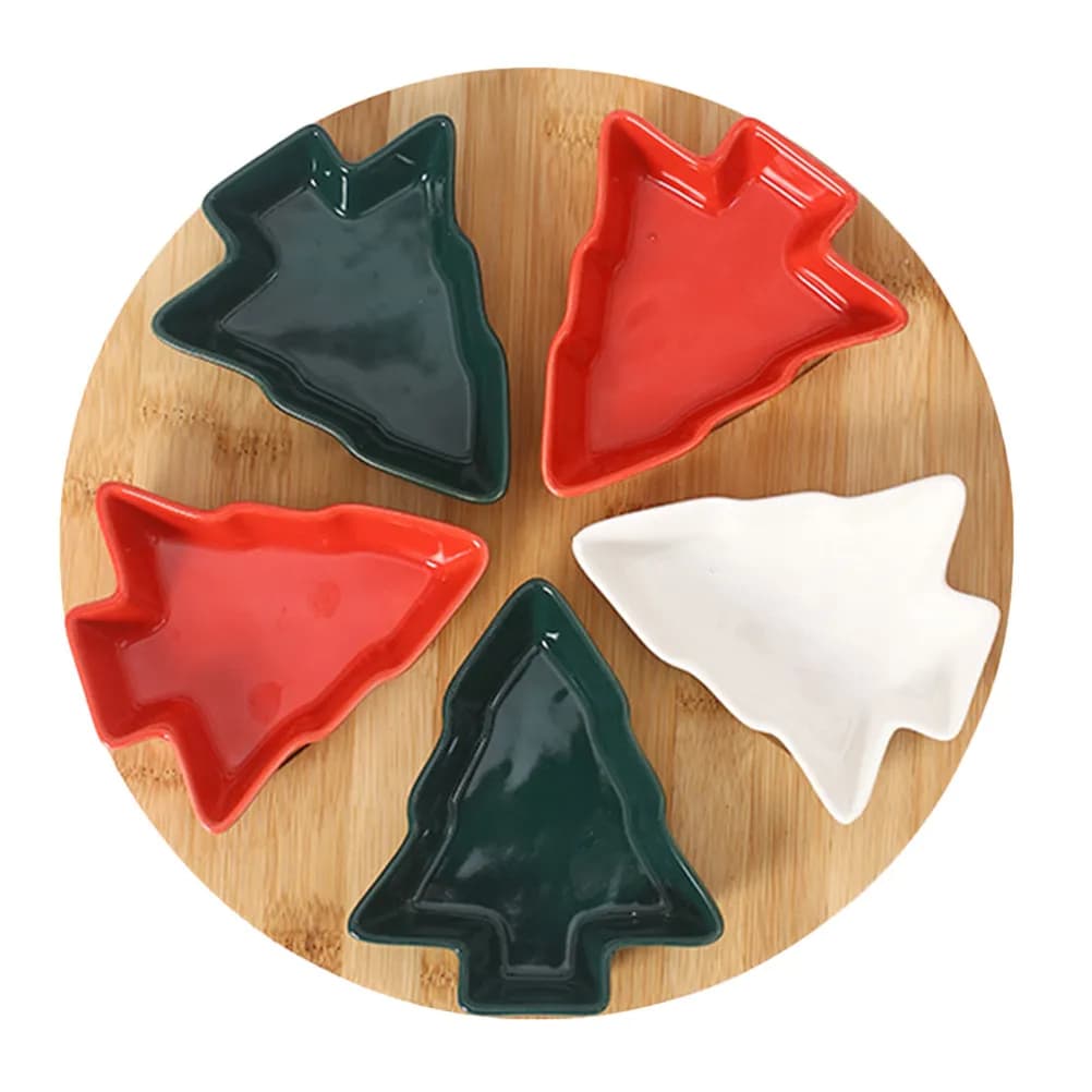 1 Set Christmas Tree Shape Ceramic Fruit Tray Snack Dish For Party Home Kitchen Decor Xmas Serving Tray Dried Fruit Storage