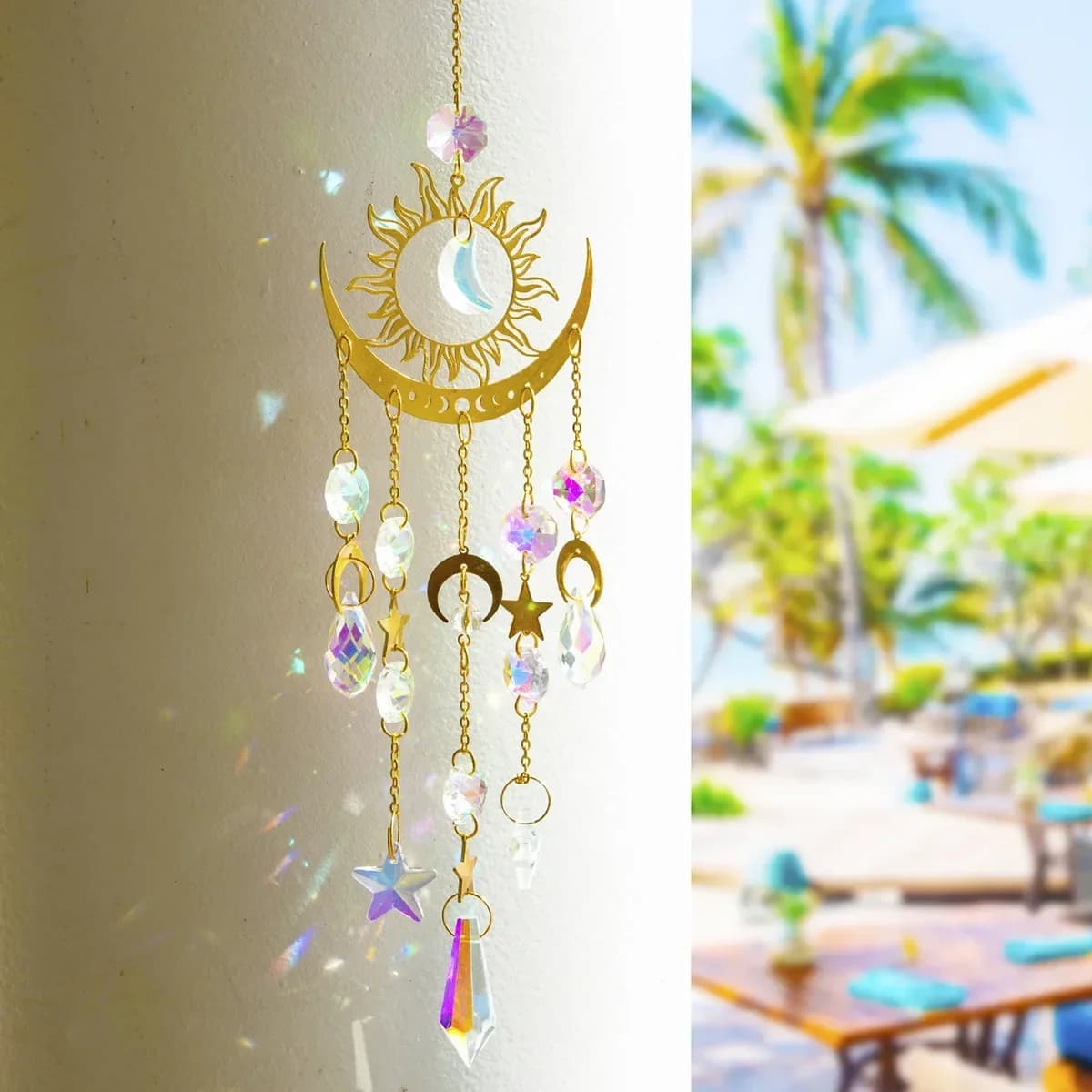 Star Moon Crystal Sun Catcher Colourful Balcony Pendant Sunlight Catcher Hanging Outdoor Garden Decor Dream Catcher