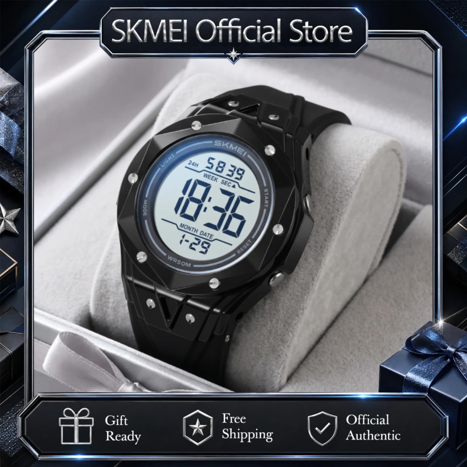 SKMEI 2697 Unisex Digital Watches 50M Waterproof Electronic Wristwatch Men Women Fashion Clock Alarm Student Stopwatch Chrono