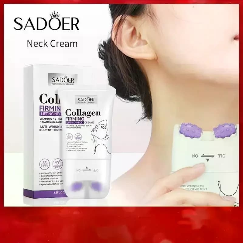 SADOER Collagen Rassodante Cream for Collo 110ml, Illuminating Hydrating with Massage Roller, Beauty Cream for the Care of Collo
