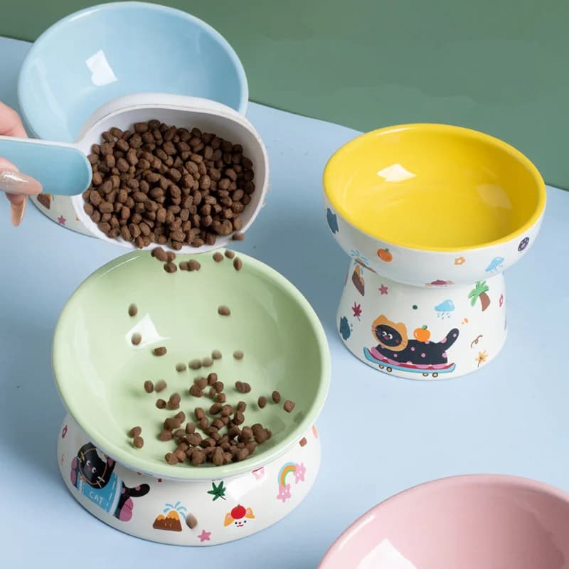 Creativo Serie di gatti neri Mangiatoia per animali domestici Simpatico cartone animato Ciotola in ceramica Ciotola per cibo per cani con piedi alti Accessori per cani