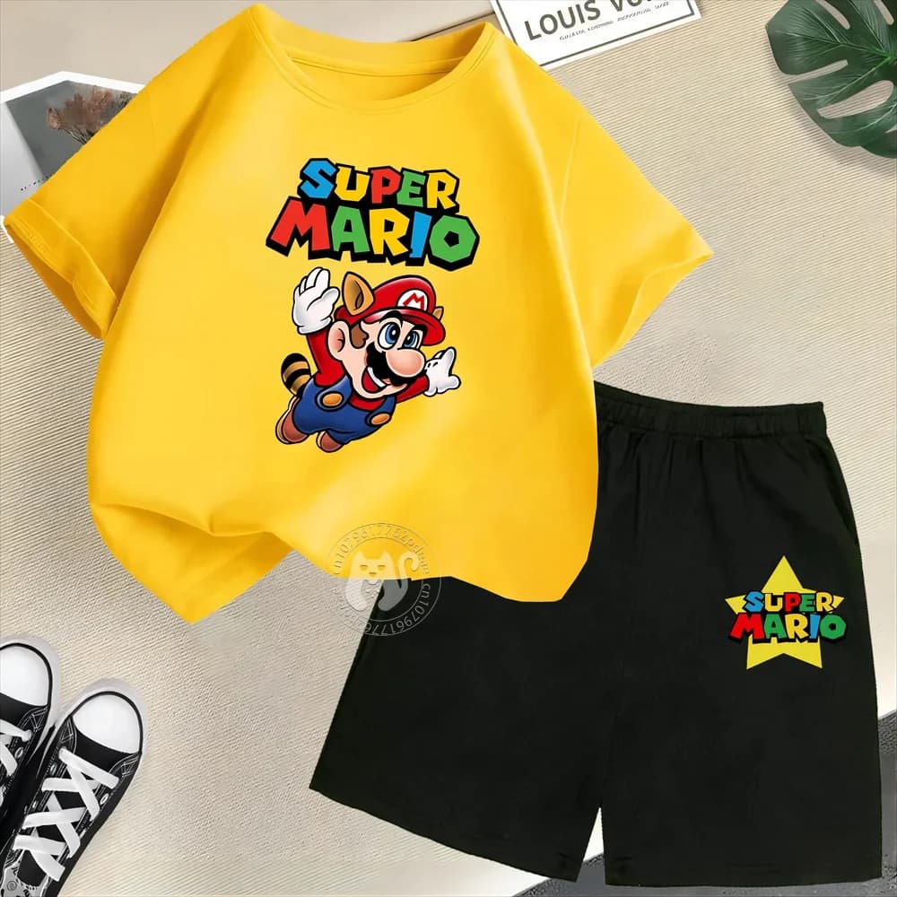 Estate marca bambini 100% cotone set LEGO Mario Brothers stampa t-shirt manica corta + pantaloncini Cute boys girls casual girocollo set