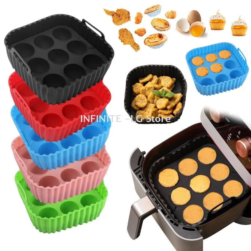 2Pcs Non-Stick Baking Trays With Cupcake Molds For Healthy Cooking Kitchen Tools Square Silicone Air Fryer Liners & Muffin Pan