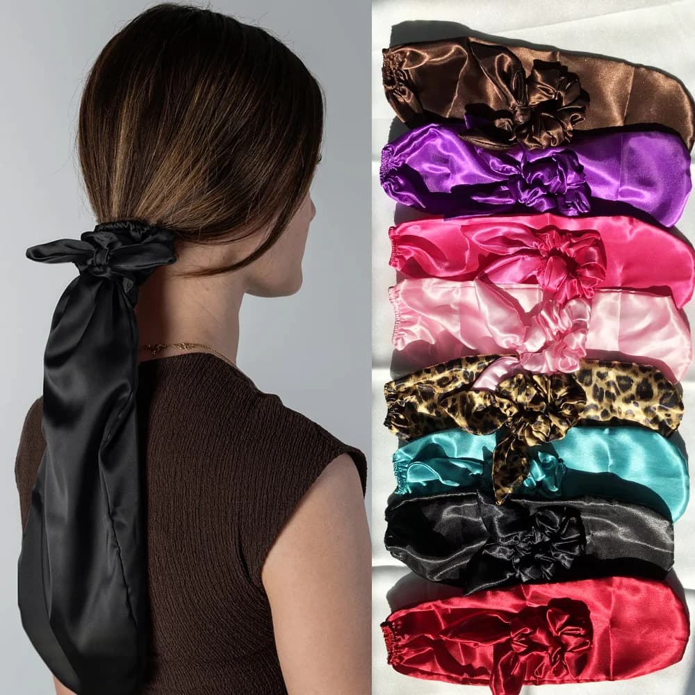 1 Elastico per capelli in seta + 1 Copricapo in raso, Cuffia da notte per donna e uomo - Protezione per capelli reversibile e traspirante con fiocco, Morbido e lungo