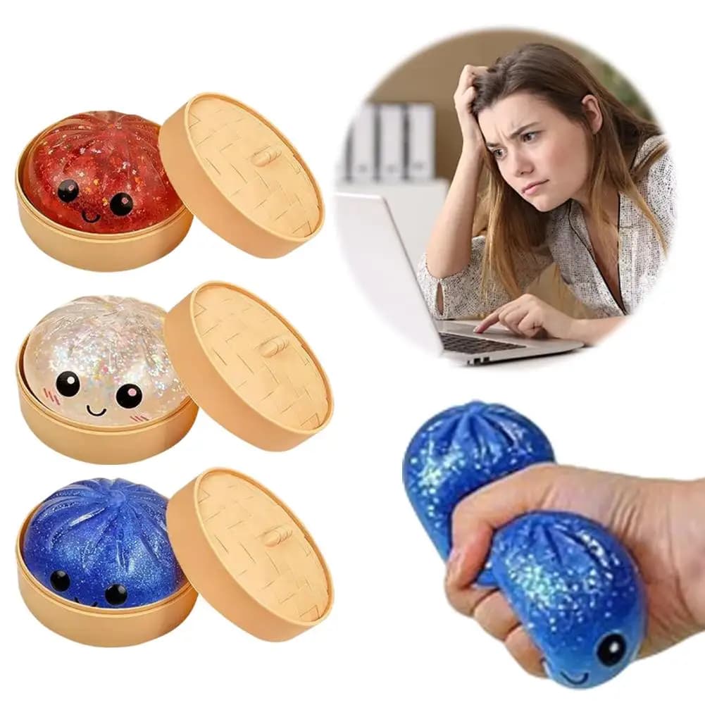 Giocattoli morbidi antistress per alleviare l'ansia, simpatici panini al vapore con glitter, giocattoli morbidi per bambini, adulti e come decorazione da scrivania, idea regalo.