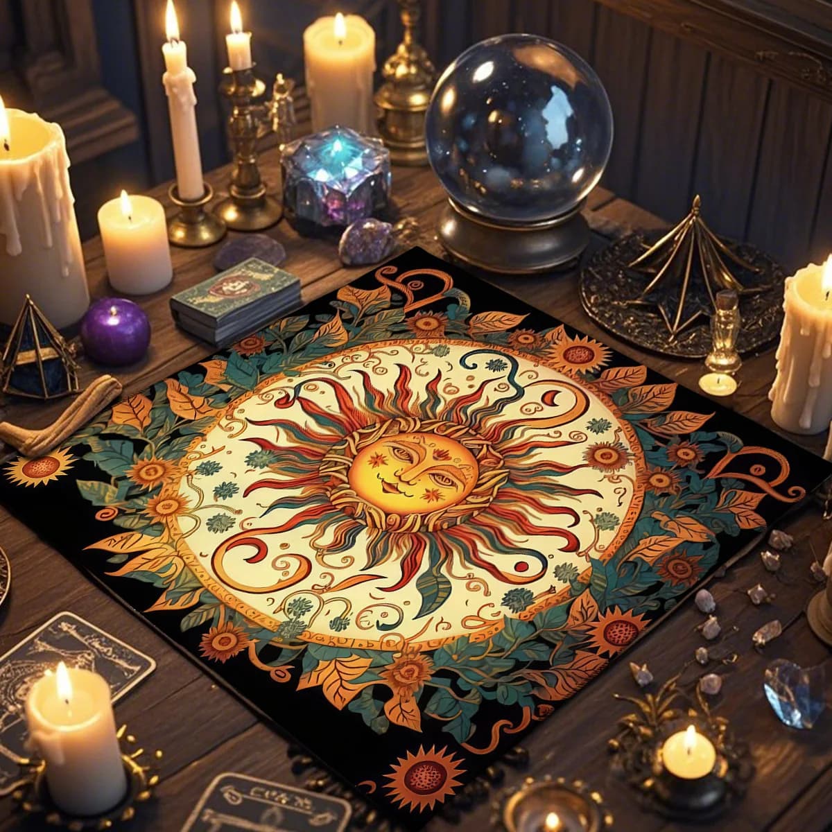 Tovaglia per carte dei tarocchi floreali e sole Panno per altare Fiore Vita diffusa Tarocchi Panno per lettura Tappetino per carte oracolo spirituale