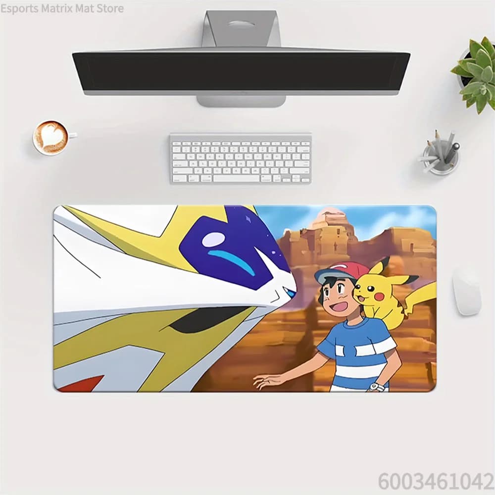 Tappetino per mouse da gioco esteso Pokemon Ash Pikachu Solgaleo Alola Scene, grande tappetino da scrivania