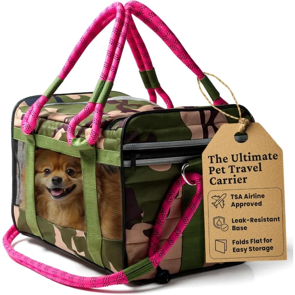 Trasportino per animali con lato morbido, trasportino per gatti, trasportino per cani, animali domestici fino a 15 libbre, guinzaglio e cinghia per bagagli, perno mimetico