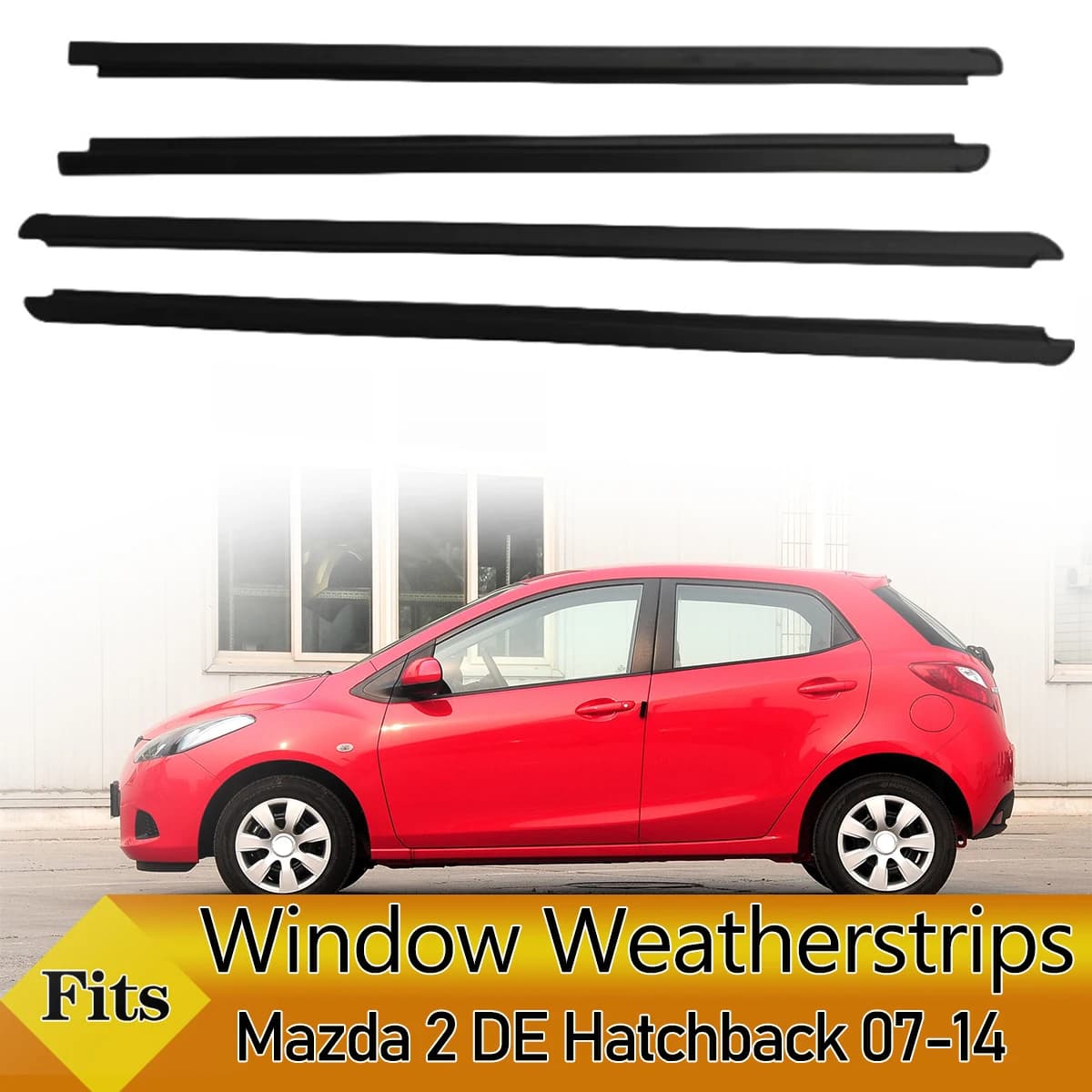4PCS Outer Windows Rubber Weatherstrip Waterproof Pressure Sealing Belt Moulding Trim For Mazda 2 DE Hatchback 2007-2014