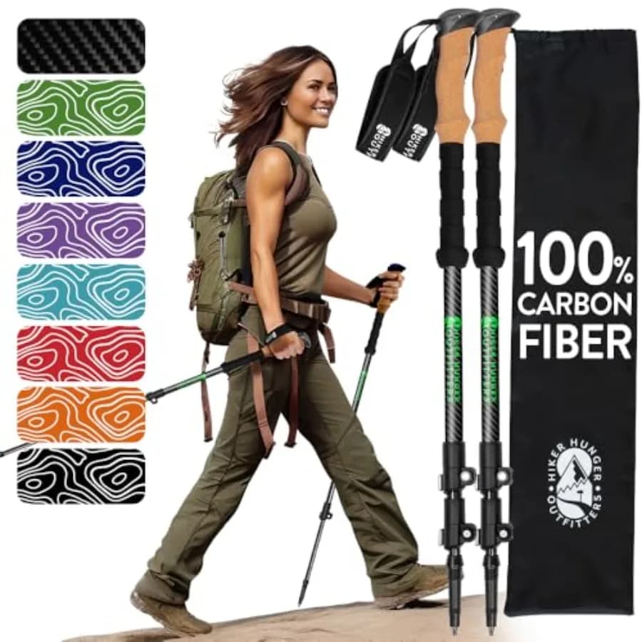 Bastoncini da Trekking 100% Fibra di Carbonio del Marchio USA, Ultra Resistenti e Leggeri, Pieghevoli con Impugnature e Regolazione Rapida