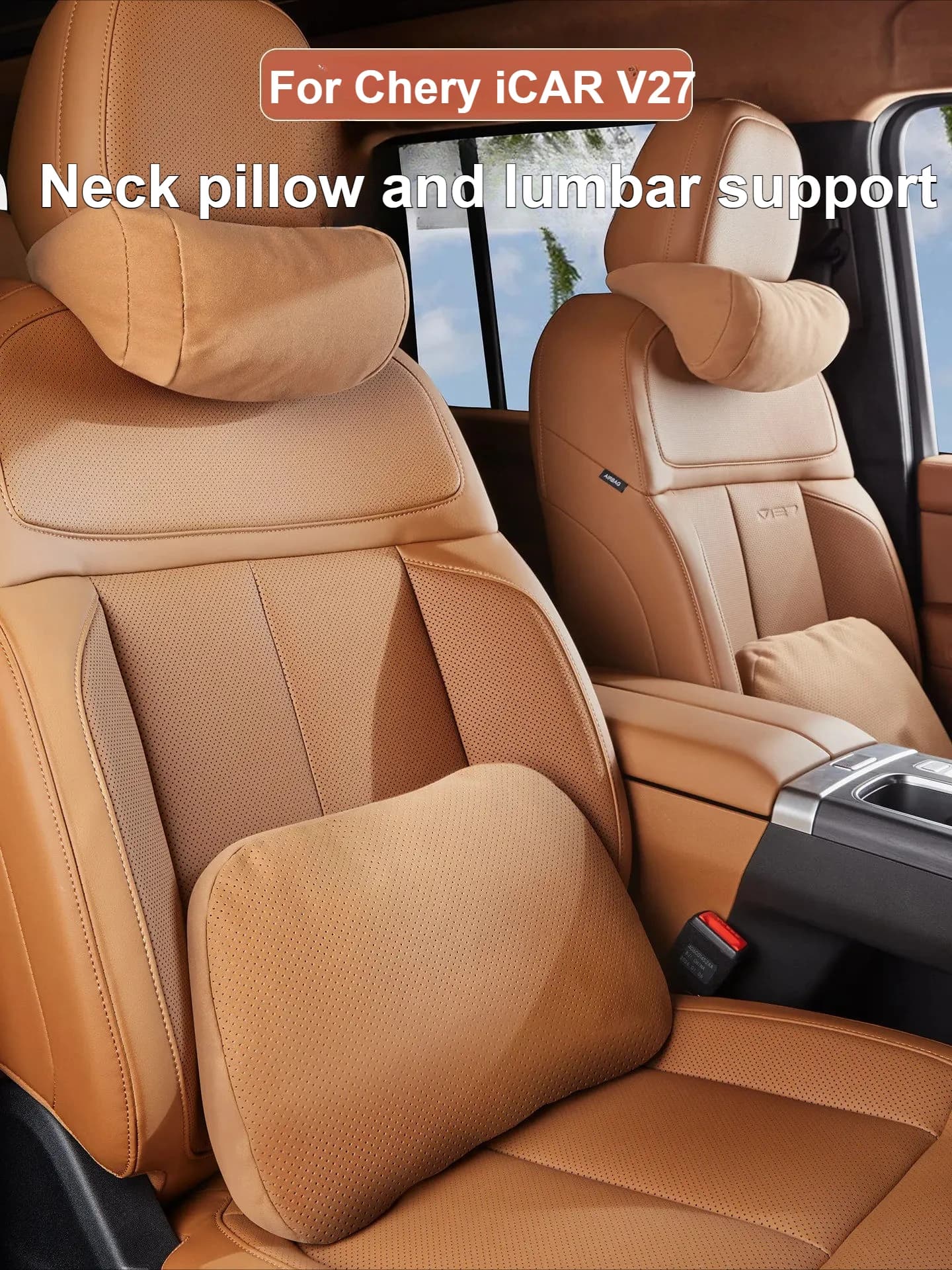 Per Chery iCAR V27 2026: Cuscino poggiatesta in pelle scamosciata, cuscino per il collo e supporto lombare per sedile auto, accessori per la modifica degli interni