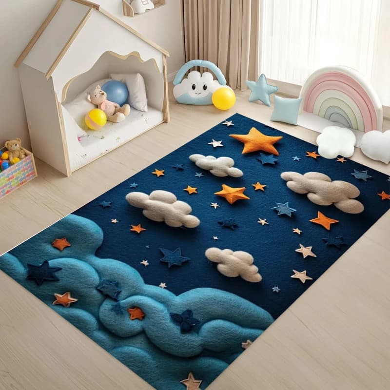 Tappeto per Bambini con Cartoni Animati, Tappetino da Gioco con Stelle per Soggiorno, Camera da Letto, Decorazione Morbida Antiscivolo per Ragazzi e Ragazze