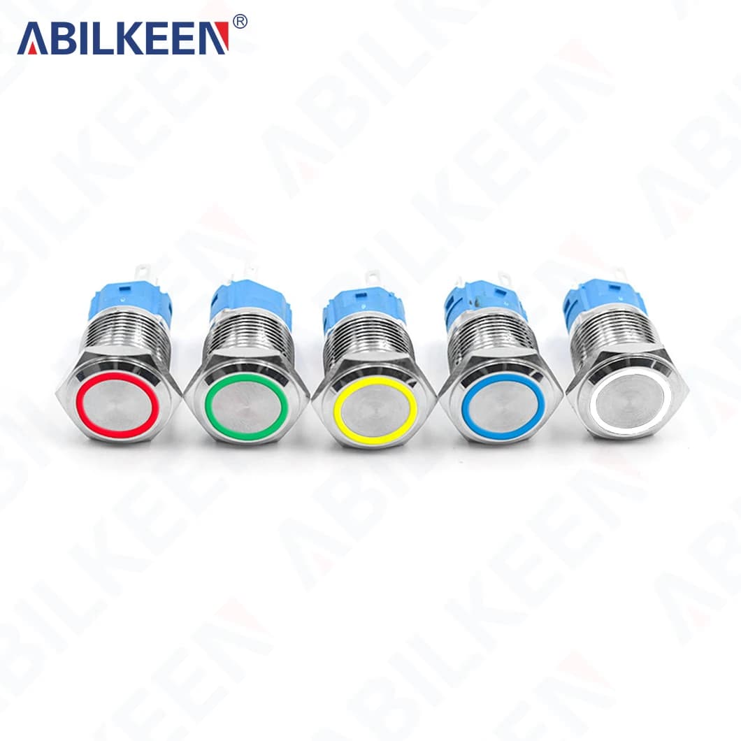 ABILKEEN Interruttore a pulsante in metallo da 19 mm 1NO1NC/2NO2NC Pulsante momentaneo/a scatto con anello luminoso a LED