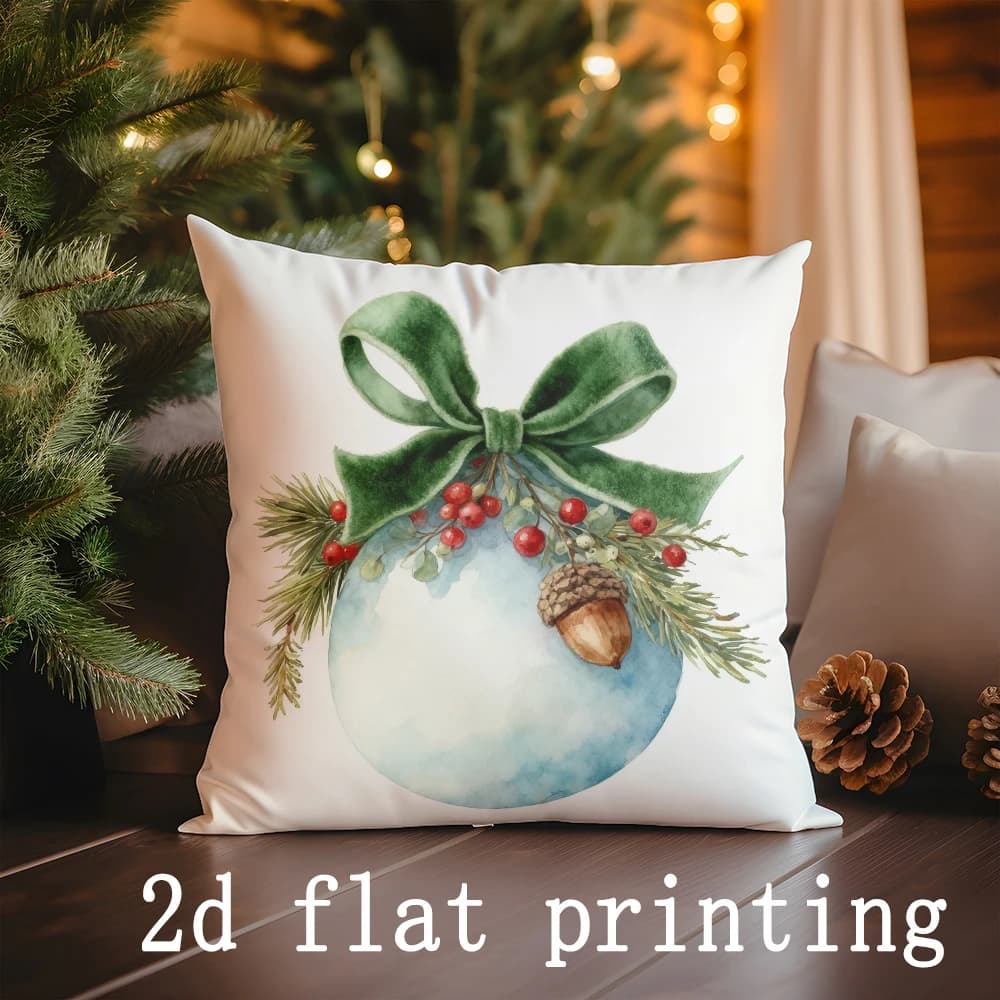 Fodera per cuscino con motivo a fiocco con palla di Natale con stampa corta in peluche per fodera per cuscino decorativa per divano del soggiorno