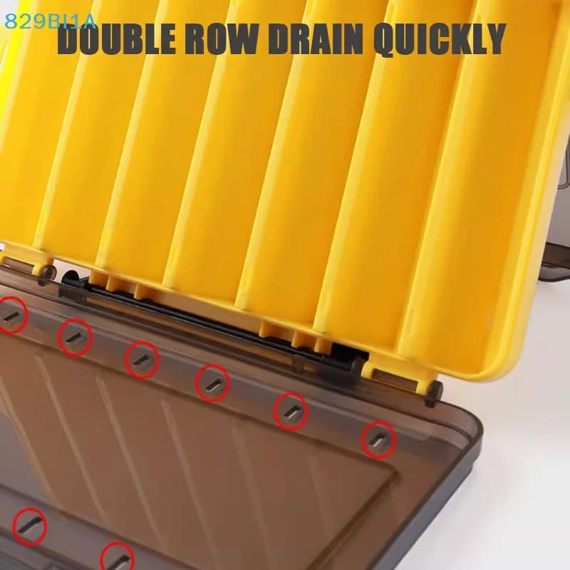 Double side fishing bait boxes, fishing gear organizer with 12 compartments and 2 buckles, transparent plastic case