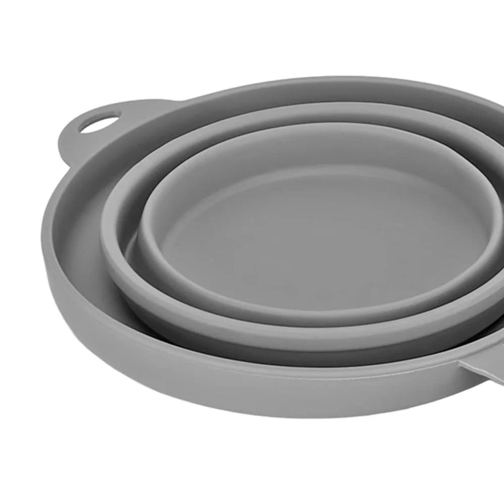 Food Grade Silicone Collapsible Pet Double Bowl Double Cavity Lightweight Portable Dog Feeding Bowl Large Capacity Grey