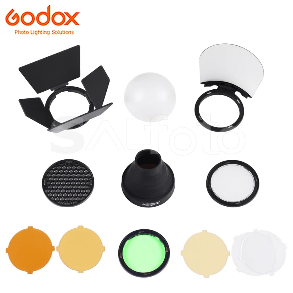 Accessori per Flash Godox: Diffusore a Cupola AK-R11, AK-R12, AK-R13, AK-R14, Barn Door AK-R15, Honey Comb AK-R16, Filtri Colorati AK-R17, Snoot
