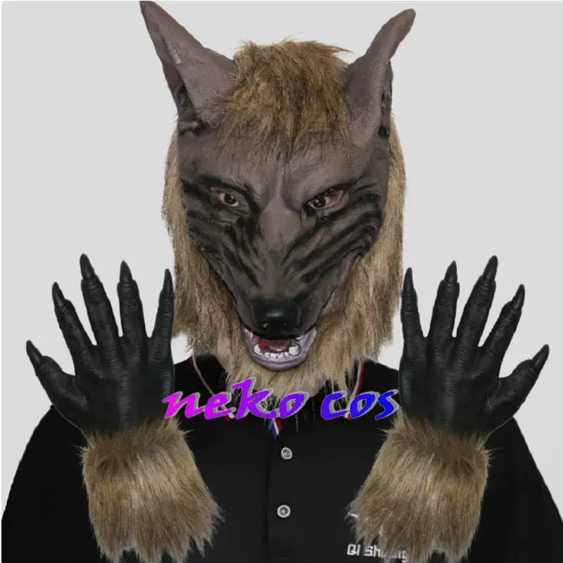 Maschera divertente con testa di lupo selvatico con guanto Cosplay Puntelli per costumi da festa di carnevale di Halloween