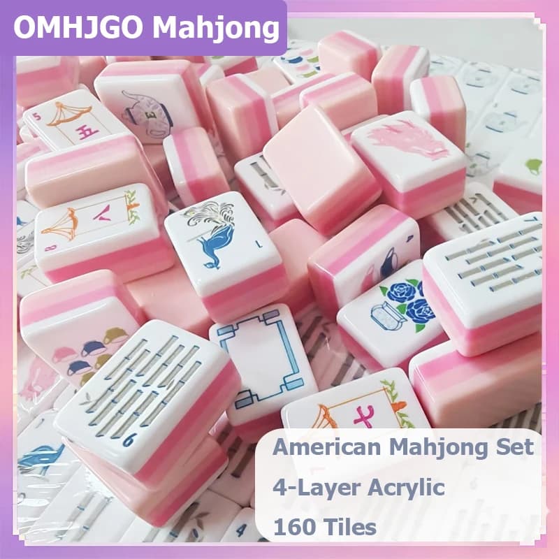 Set Mahjong Americano di Lusso in Acrilico, 4 Strati, 160 Tessere, Polvere di Ibisco, Tessere con Incisione Laser, Mahjong Portatile