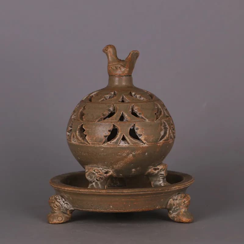 Yue Kiln Style Auspicious Openwork Tripod Incense Burner Han Dynasty Replica Home Decor