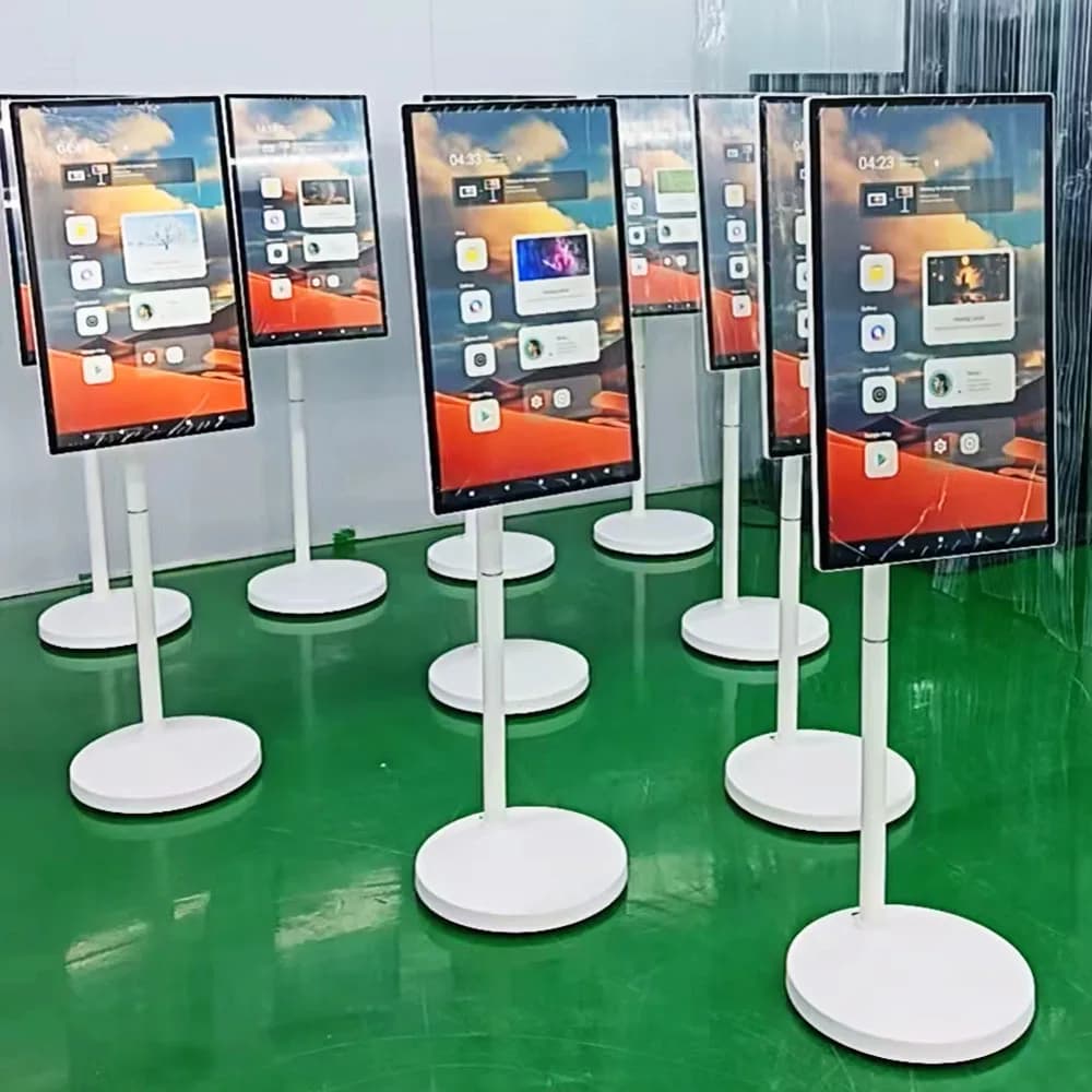 Monitor touchscreen mobile da pavimento con Android, TV smart wireless portatile per la casa, TV portatile.