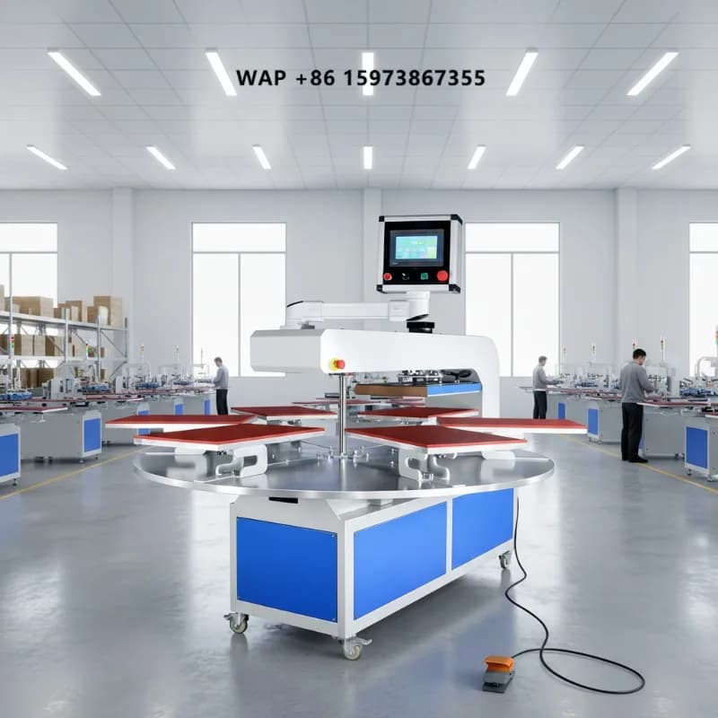 Pressa a Caldo Automatica a 6 Stazioni per T-Shirt, Stampante Flatbed Industriale, Pressa a Caldo Pneumatica a Carosello per T-Shirt
