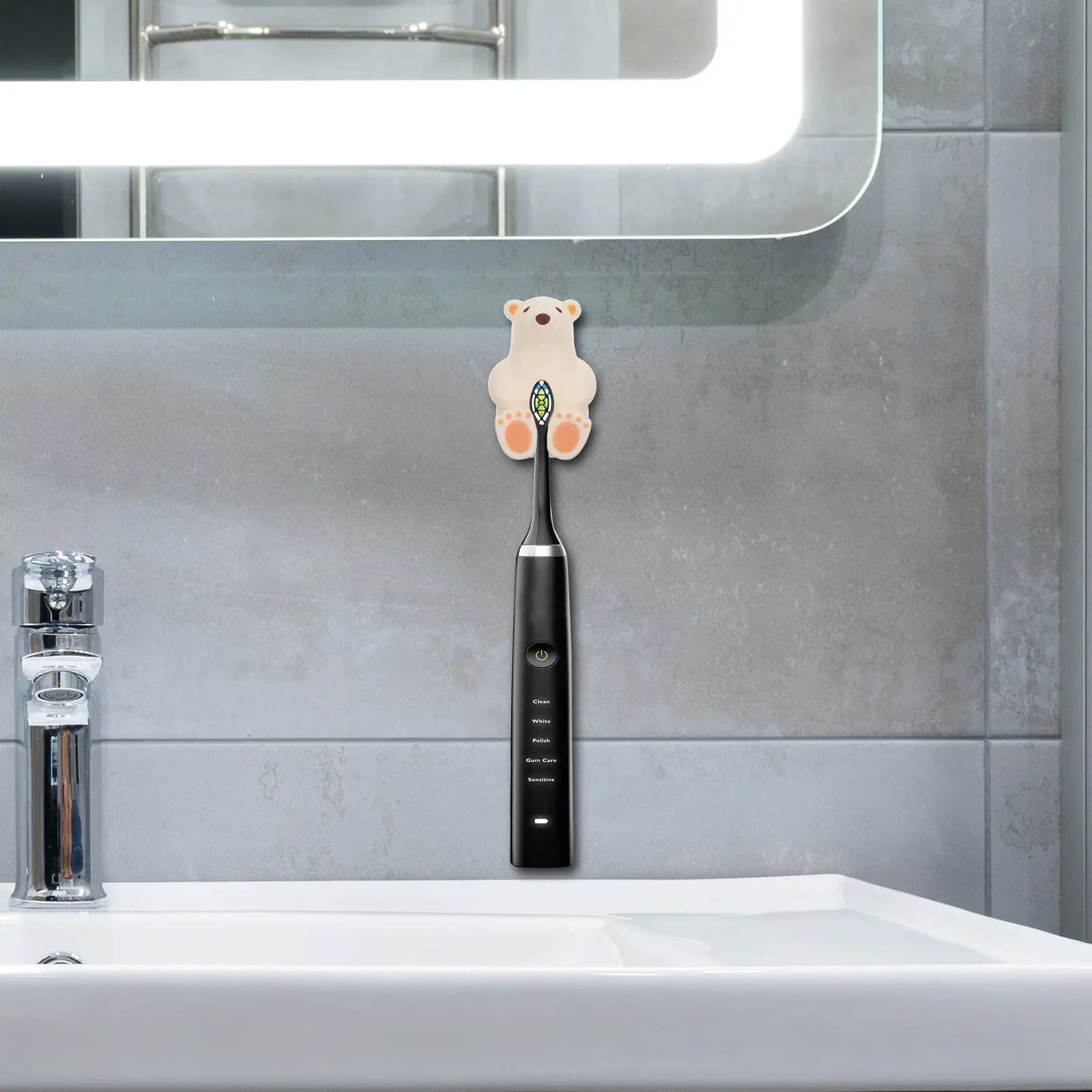 Portaspazzolino in silicone a forma di orsetto con ventosa, organizer da parete per bagno, portaoggetti per spazzolini, supporto per doccia