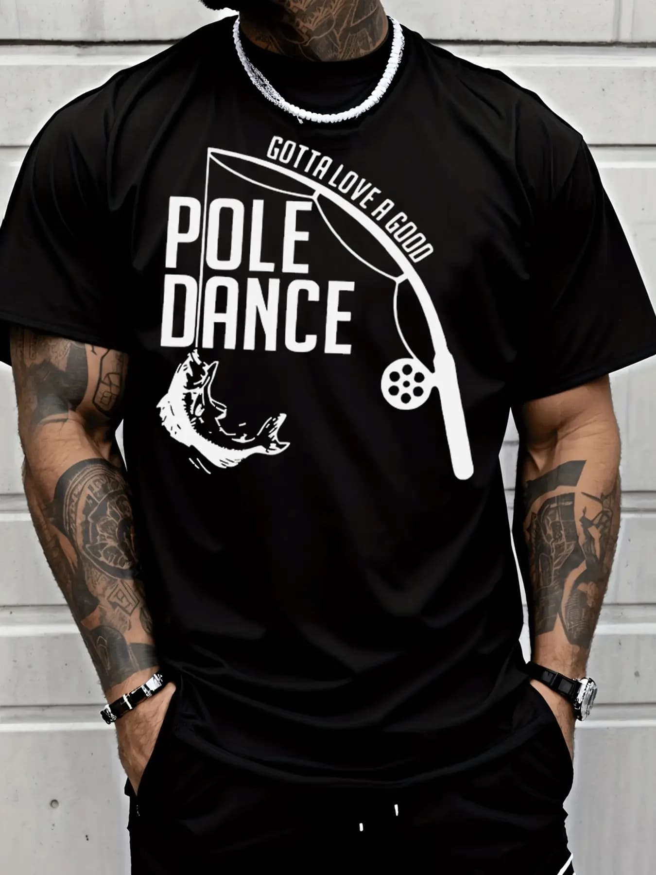 You Can'T Go Wrong with a Stylish Short-Sleeve T-Shirt Featuring a Pole Dance Graphic And a Fishing Rod Fish Design, Perfect for Men'S Casual Summer Street Fashion