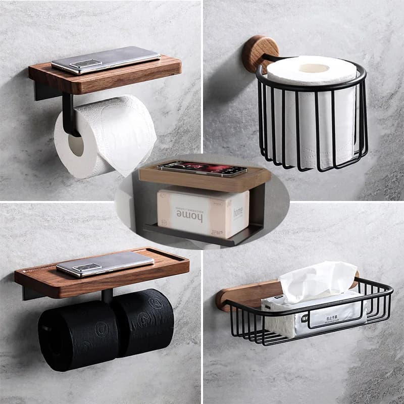 Portarotolo in Legno da Parete per Bagno, Porta Carta Igienica e Telefono, Mensola Porta Asciugamani, Accessori DROPSHIPPING