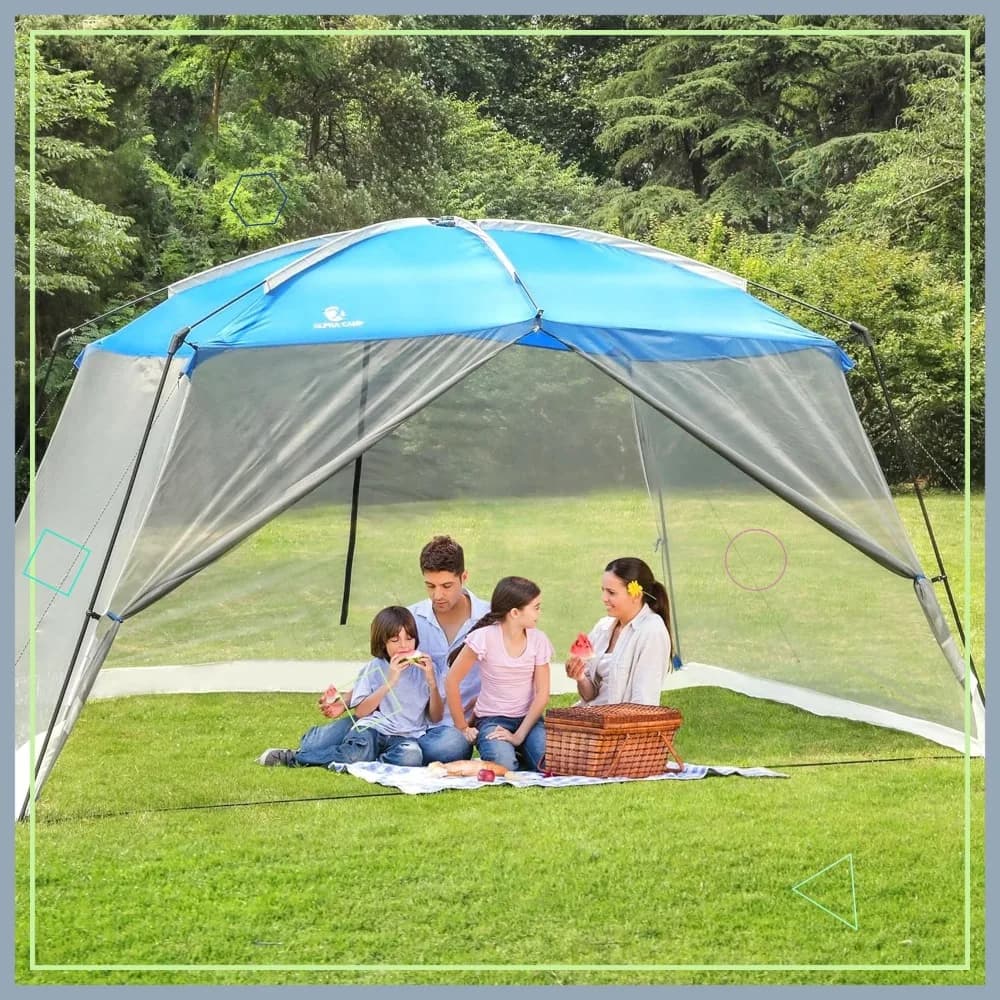 Tenda a Schermo 13x9ft con Pareti in Rete per Campeggio, Tettoia Parasole per Patio e Feste in Spiaggia