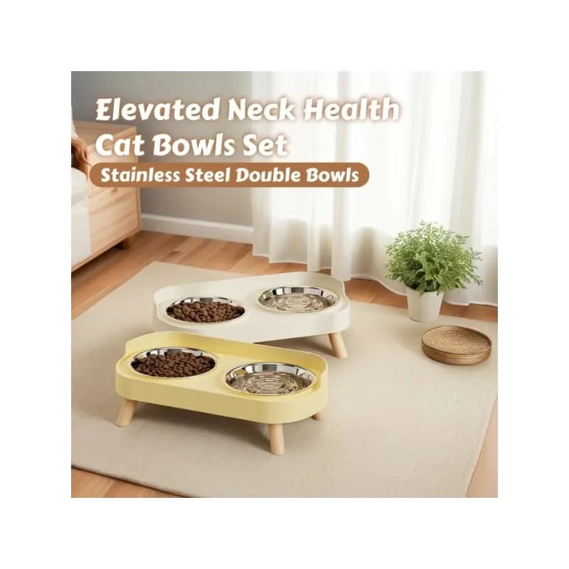 Colorful raised animal feeder with dopamine: after stainless steel bowls with neck support - Food station and fashionable water for pets