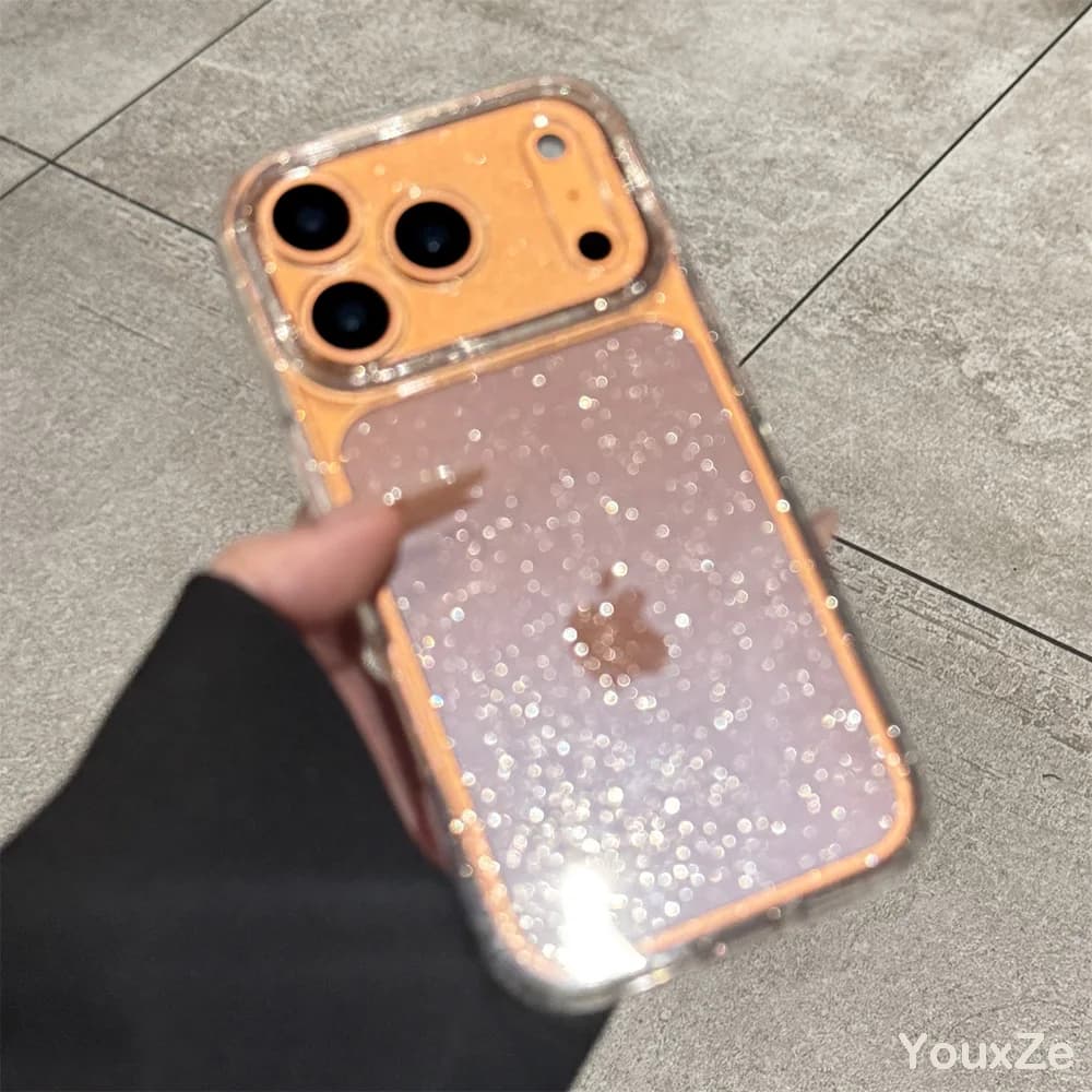 Custodia per telefono trasparente di lusso con glitter per iPhone 17 16 15 14 13 Pro Max Plus, cover antiurto morbida in silicone TPU trasparente