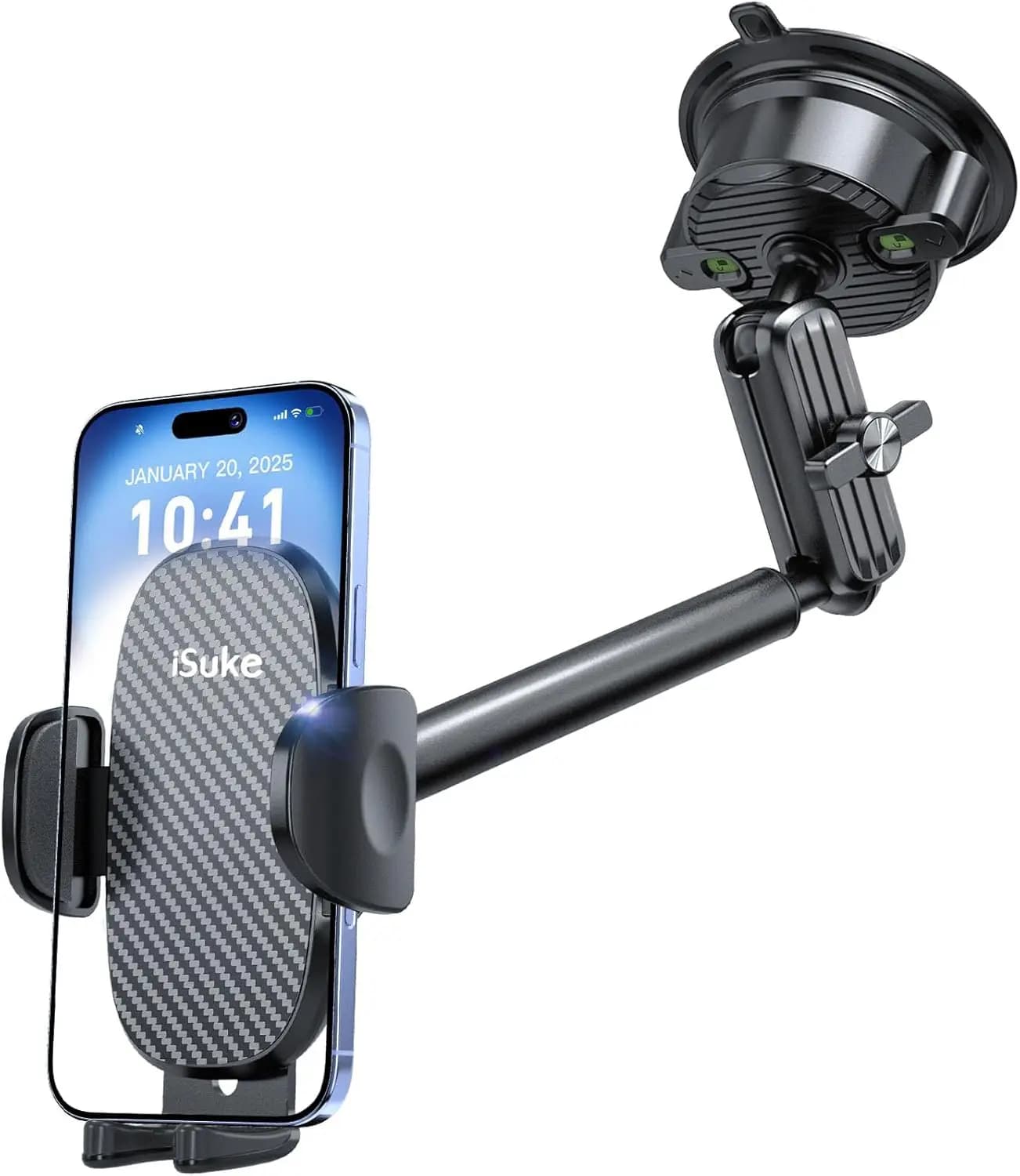 Supporto per telefono da auto ultra resistente con aspirazione da 80+ libbre, supporto in lega di alluminio per cruscotto o parabrezza, adatto per smartphone da 4-7 pollici