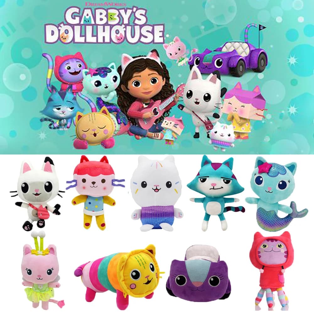 9 Popolare Gaby Doll House Giocattoli di peluche Mercat Cartoon Riempimento Animale Gatto sorridente Auto Gatto che abbraccia Gaby Girl Doll Nascita dei bambini