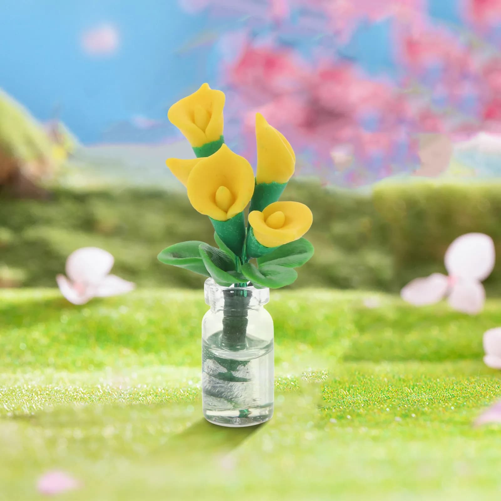 Miniature Lily Bonsai Mud Material Tiny Potted Flower Glass Bottle Decoration Dollhouse Accessories Miniature Plant Pot