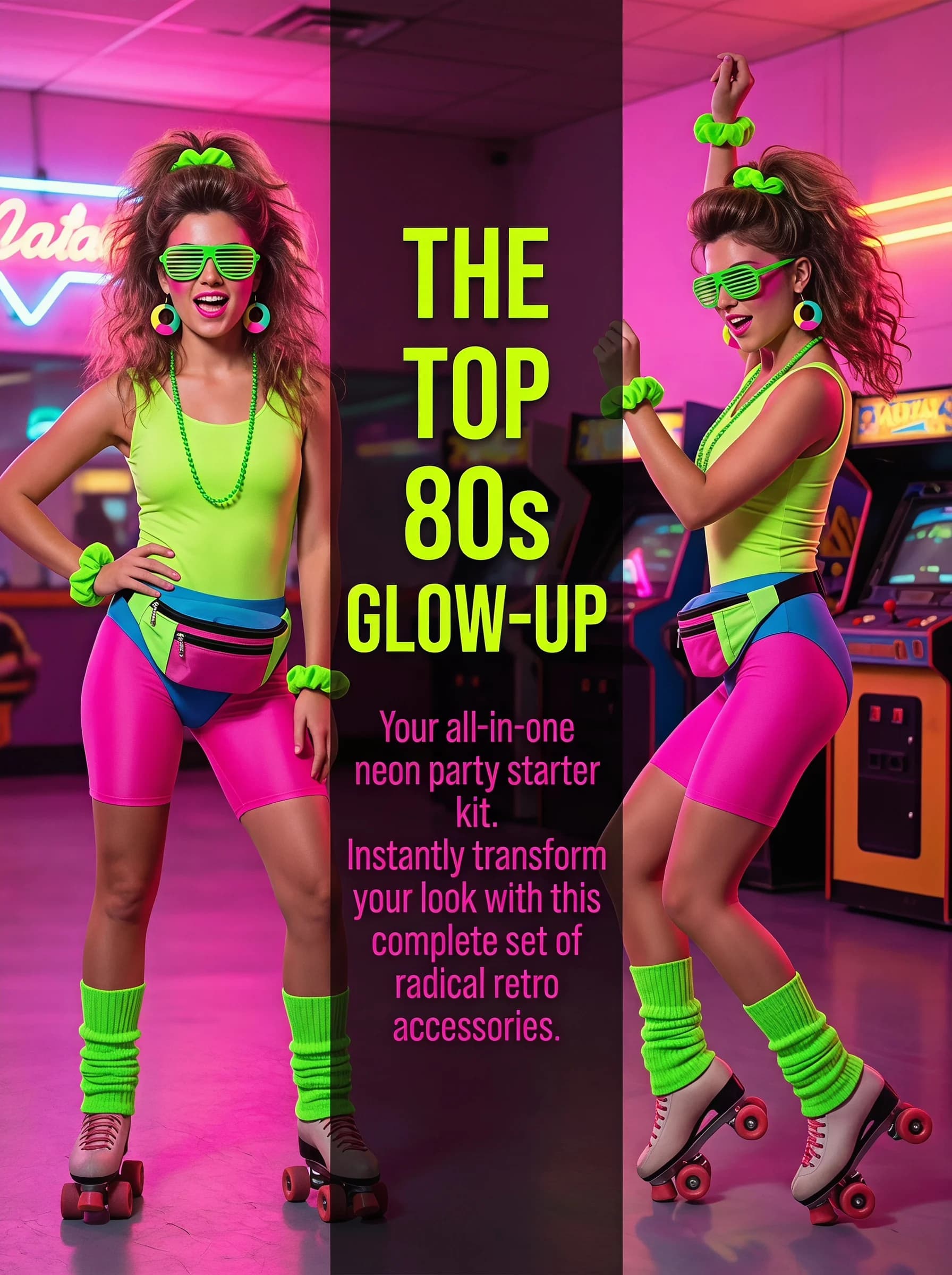 80s 90s Neon Costume Accessories Set Women Retro Shutter Sunglasses Leg Warmers Fanny Pack Scrunchies Earrings Bead Necklace for