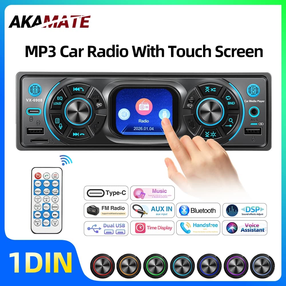1Din autoradio with 2,2 inch touch screen, MP3 player, stereo audio, Bluetooth, AUX, USB, EQ, FM, classic radio for Honda, Benz, BMW, Audi, VW