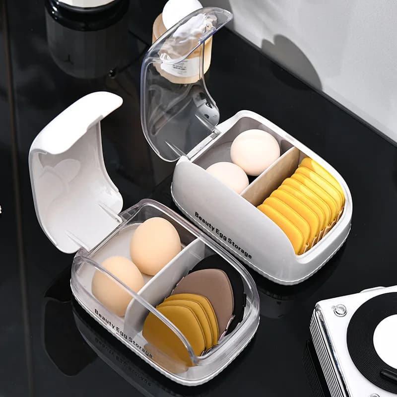 Beauty Blender Storage Box with Cover Dust-proof Dresser Lipstick Air Cushion Storage Shelf Grid Portable Puff Storage Box