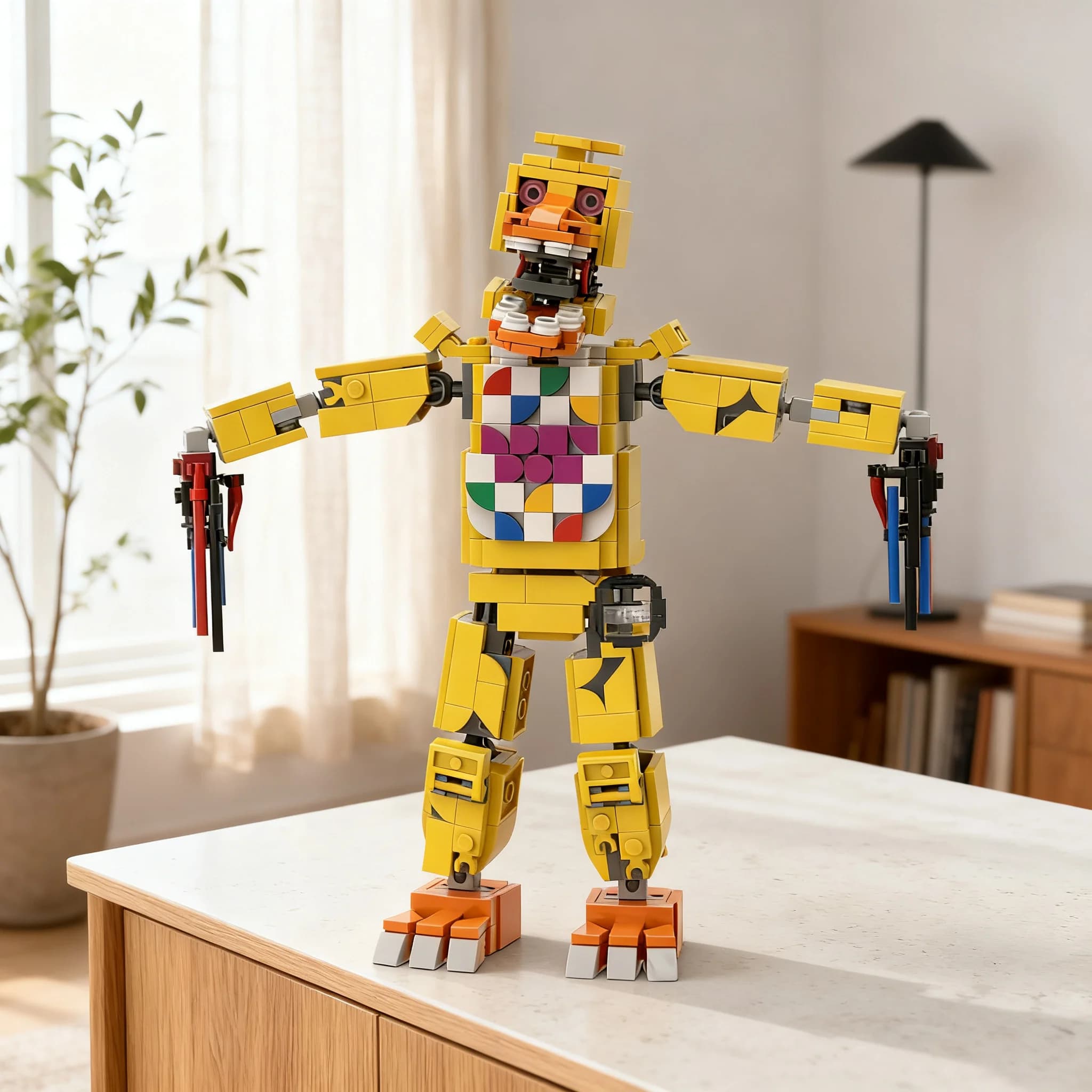 459pcs MOC Games Five Night's At Freddy's 2 Withered Chica Model Building Blocks Assemble Idea Brick Birthday Display Creative