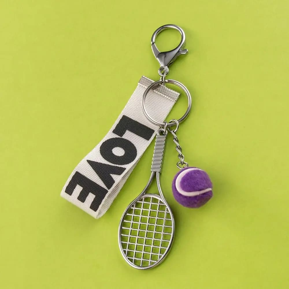 Letter Simple Tennis Keychain Tennis Racket Fashion Tennis Racket Pendant Mini Love Sports Keyring Car Key Pendant